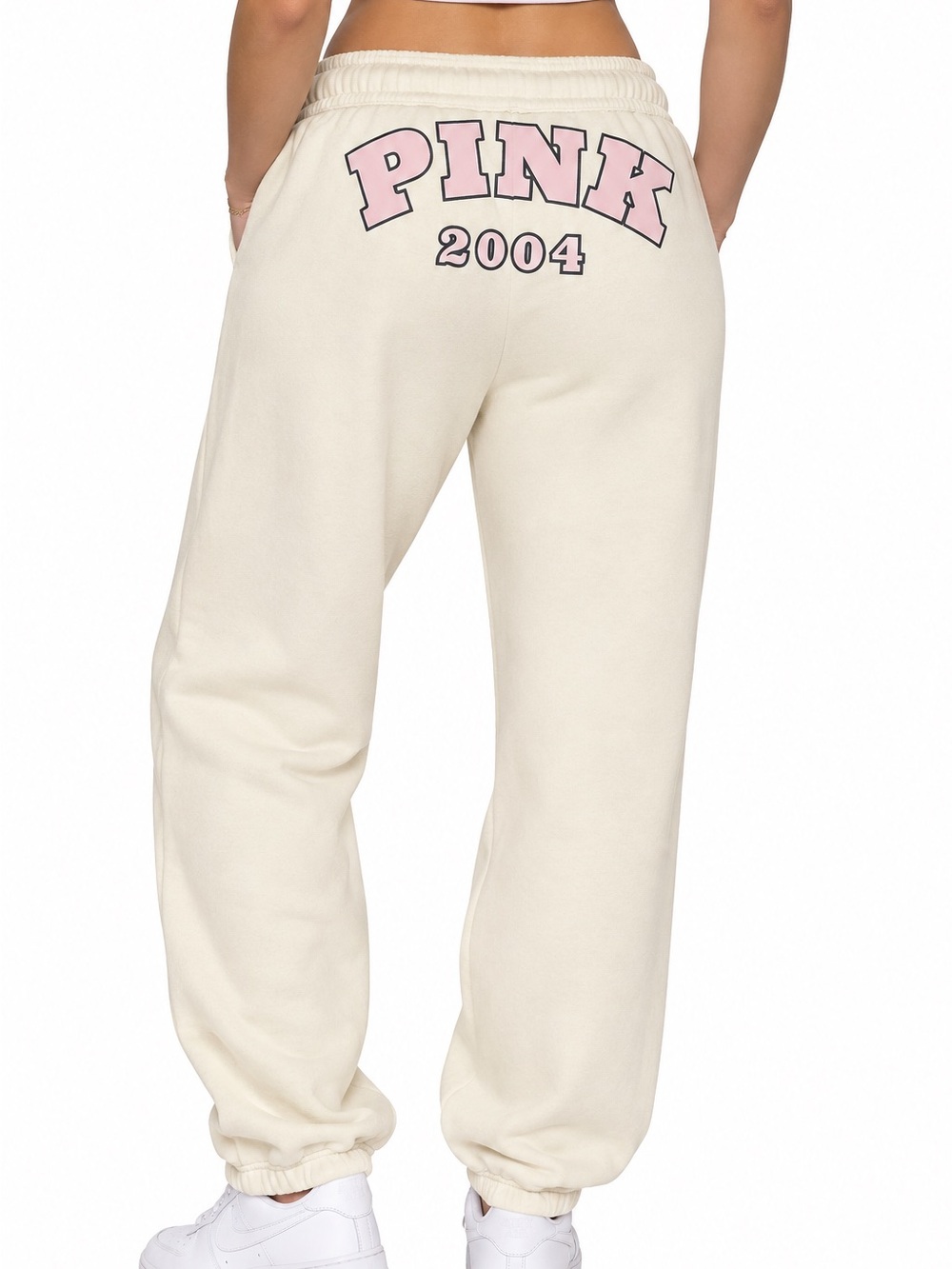 Viral PINK Victoria's Secret Cream Sweatpants with Pink Logo Sz XXL NWT